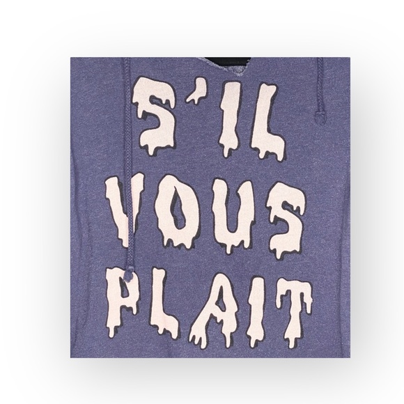 Y2K: OG Wildfox ☻︎ S’il Vous Plait Melted Letters Pullover Hoodie ☻︎ Navy Blue - Picture 7 of 16